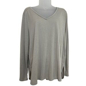 Orvis Womens Top Sz Size XL Gray Long Sleeve V Neck Tunic Top Casual Linen Blend